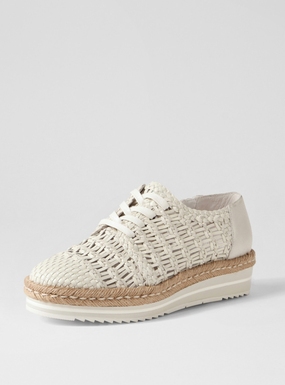 Edel Off White Woven Lace Up Flats