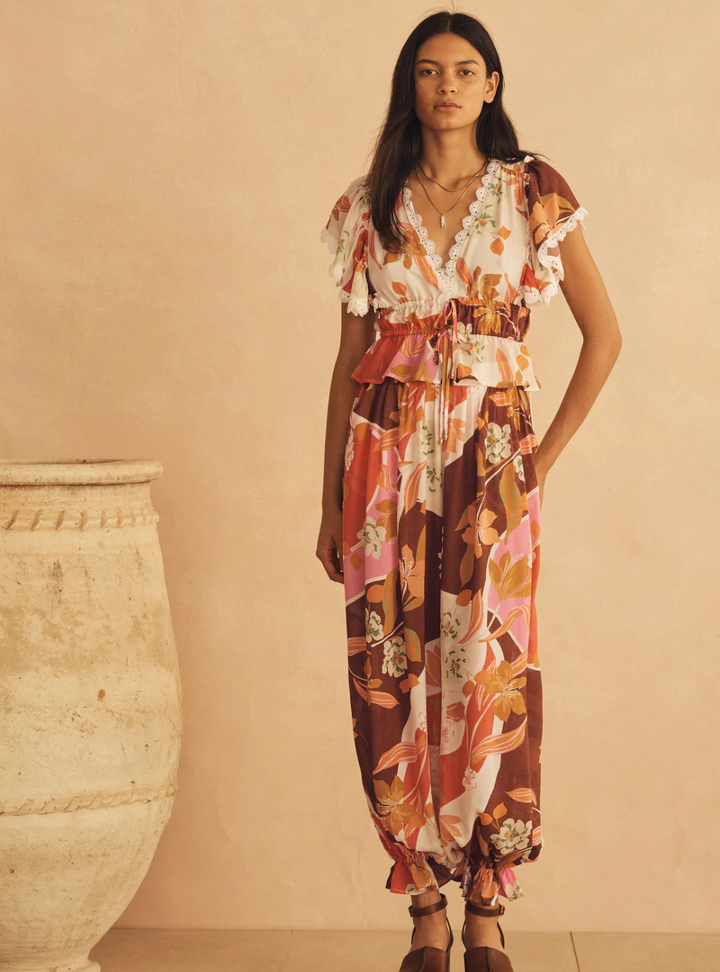 Lucca Silk Ruffle Sleeve Drawstring Top