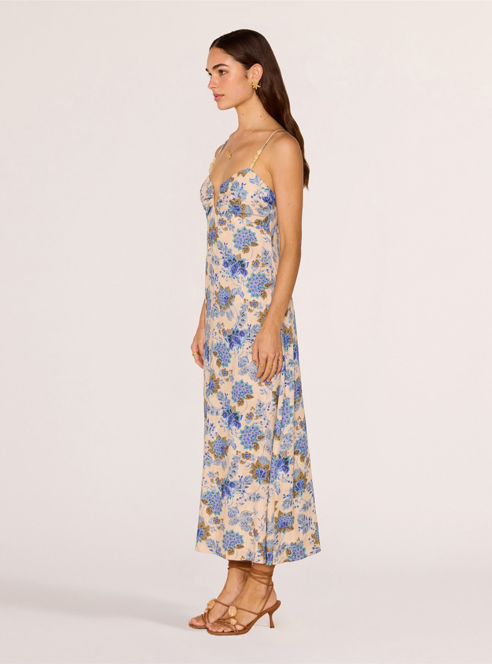 Zina Midi Dress - Blue/Beige Floral
