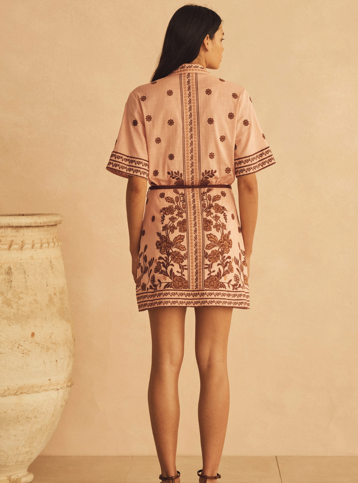 Infiorata Embroidered Mini Shirt Dress