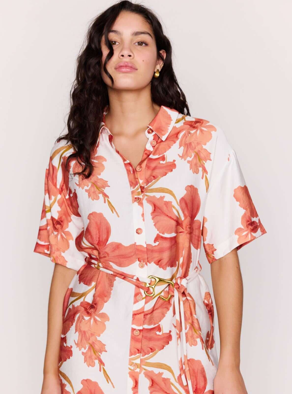 Isla Mini Shirt Dress - Peach Floral