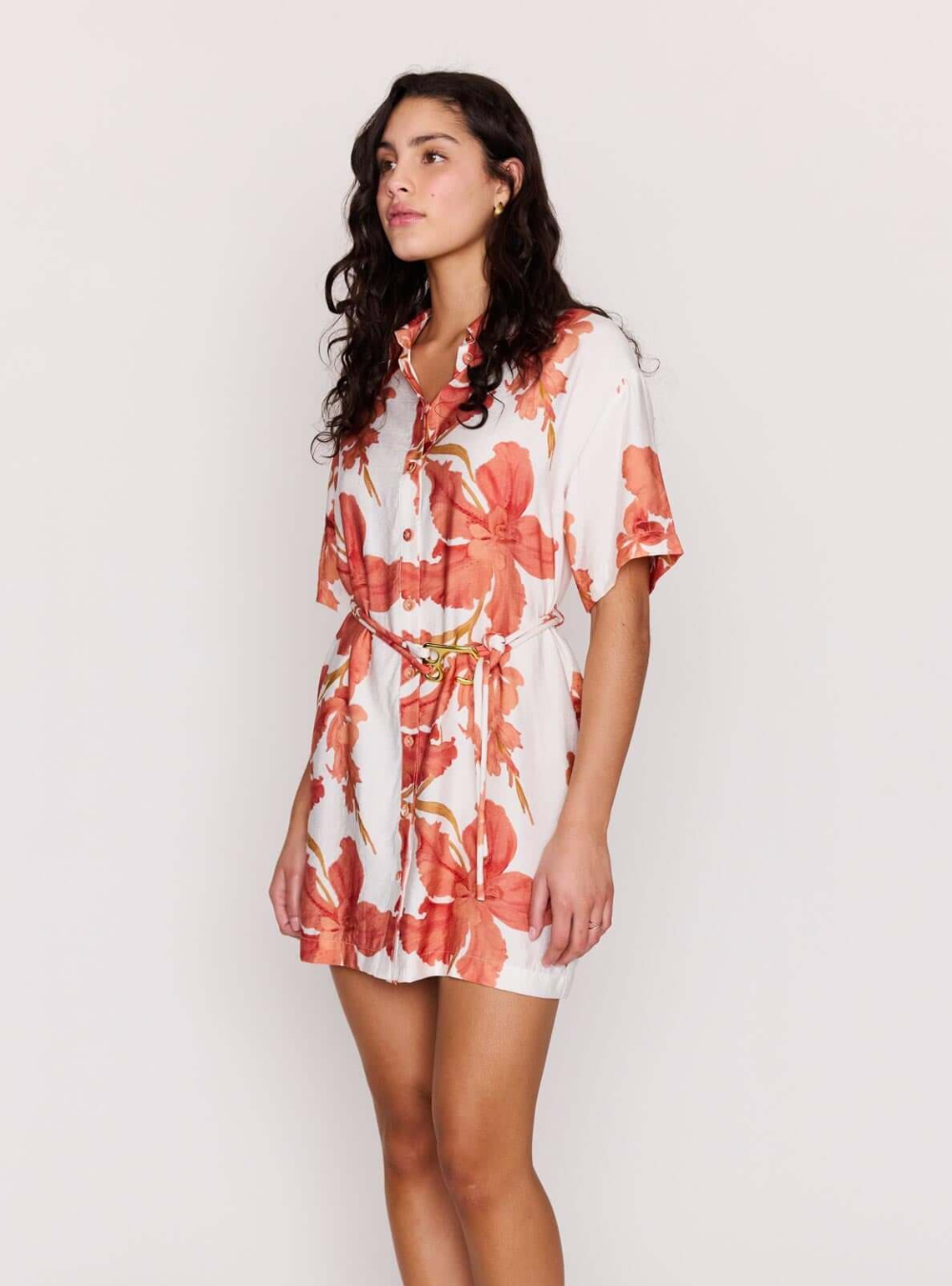 Isla Mini Shirt Dress - Peach Floral