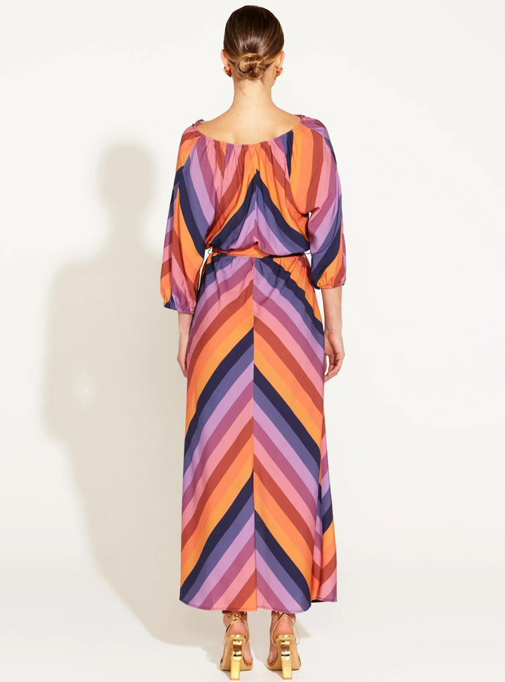 Sunset Dream Tie Waist Midi Dress - Sunset Stripe