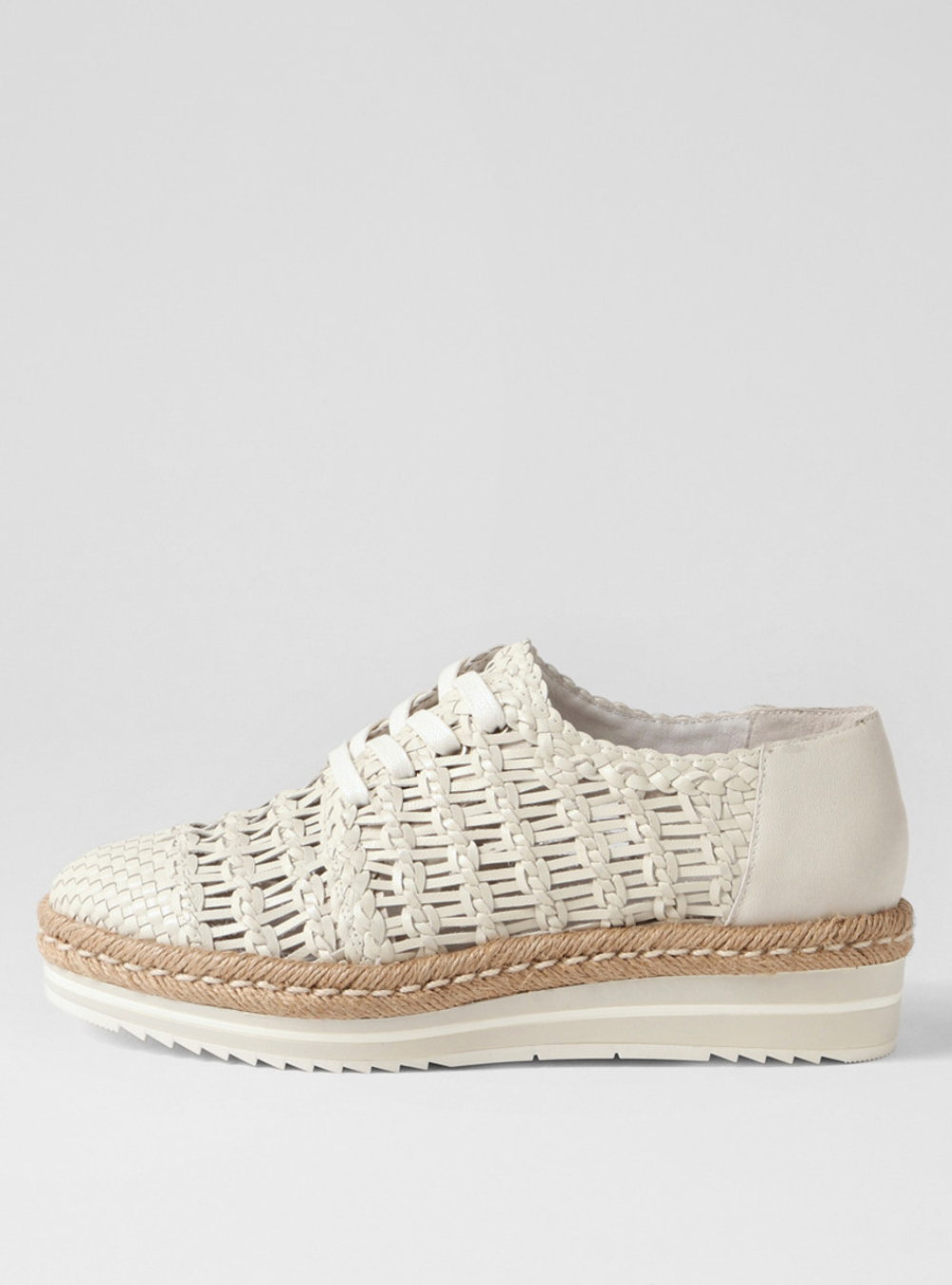 Edel Off White Woven Lace Up Flats