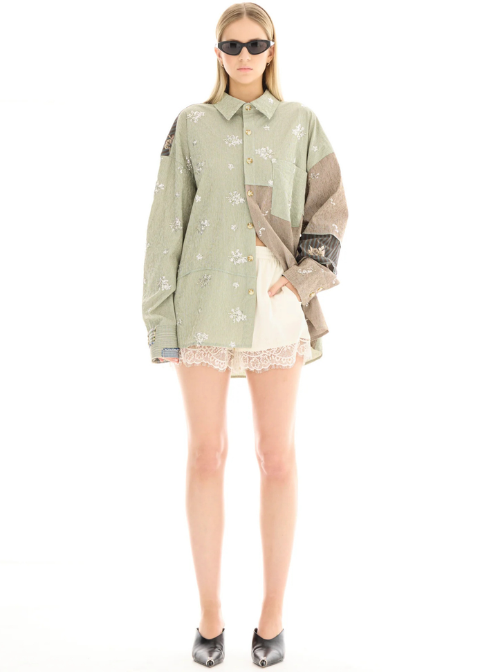 Embellished Stripe Patchwork Shirt