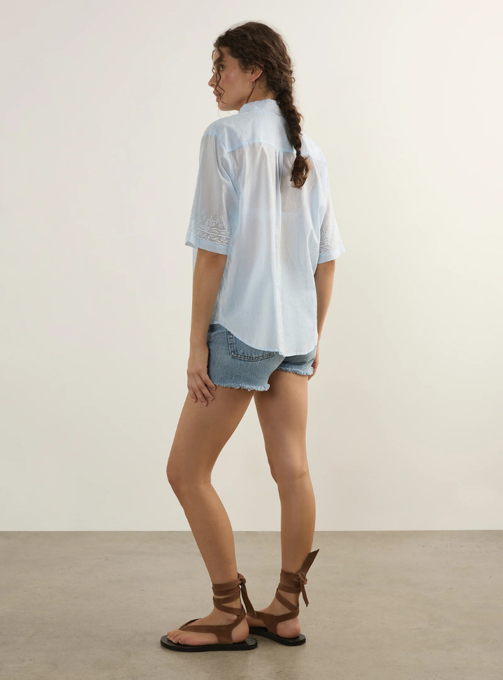 Sardine Embroidered Blouse - Sky Blue
