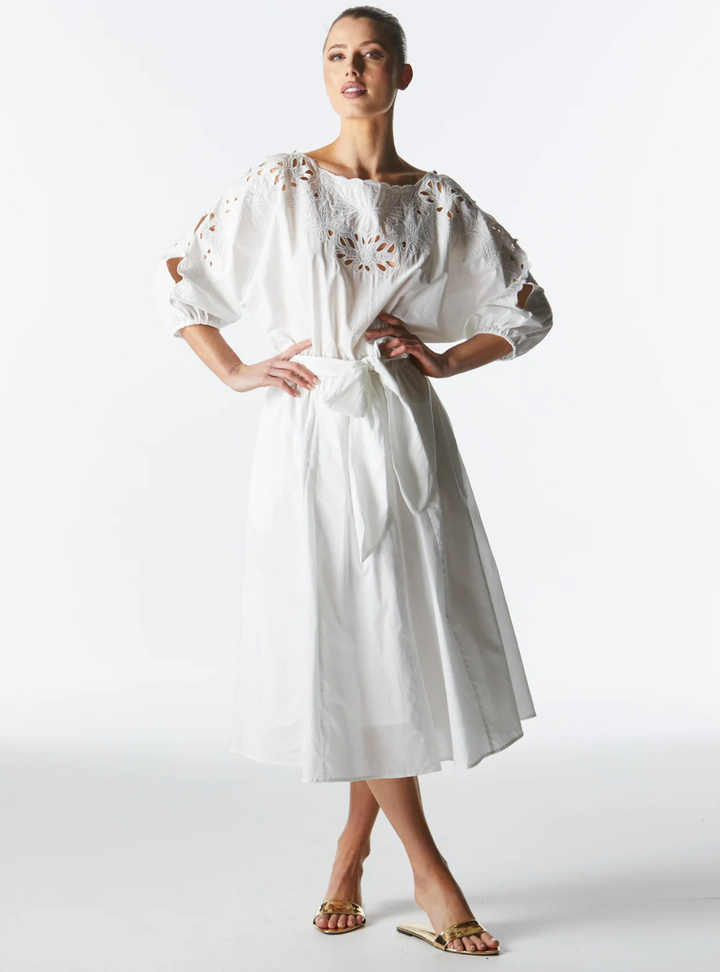 Lily Pond Embroidered Dress - Ivory