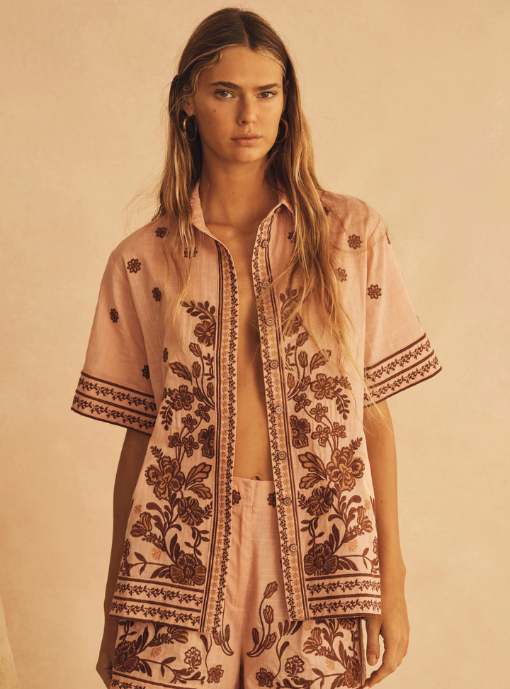 Infiorata Embroidered Short Sleeve Resort Shirt