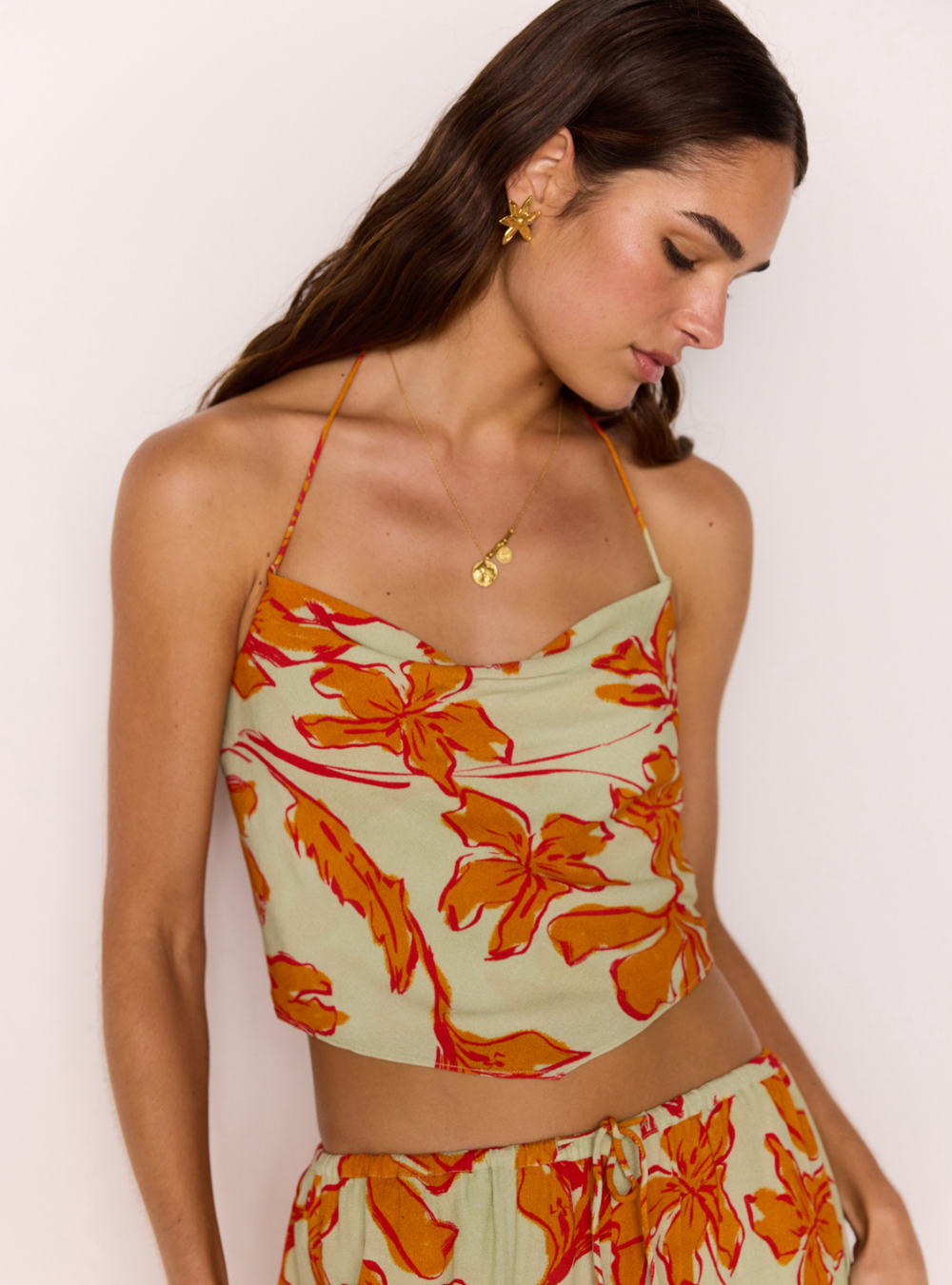 Estelle Cowl Neck Scarf Top - Mint Floral