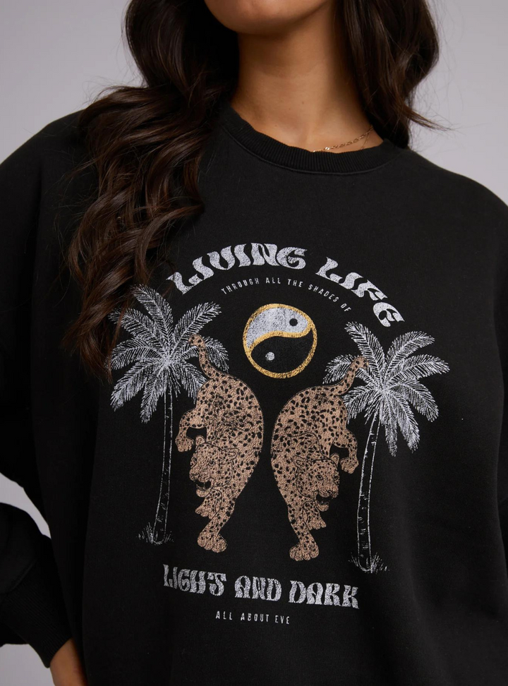 Living Life Oversized Crew - Washed Black