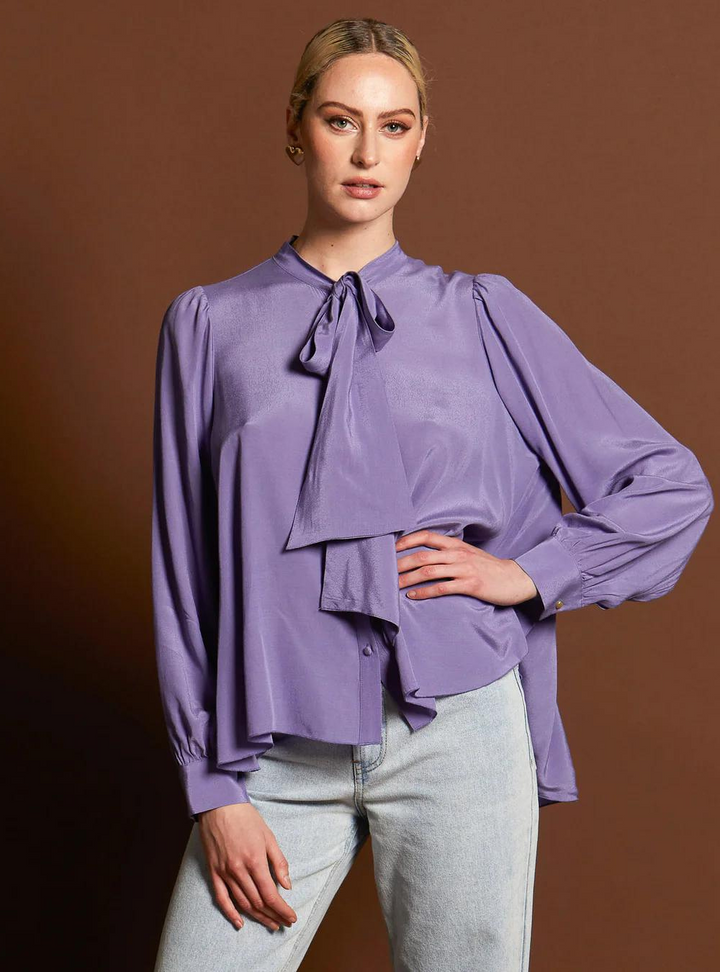 Everywhere Neck Tie Blouse - Cornflower