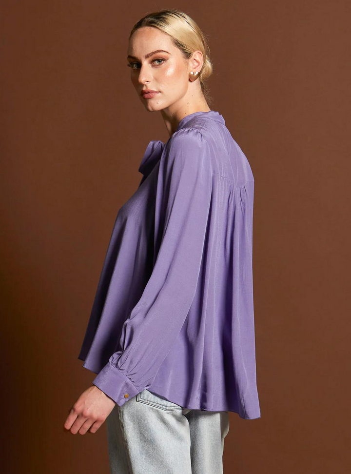 Everywhere Neck Tie Blouse - Cornflower