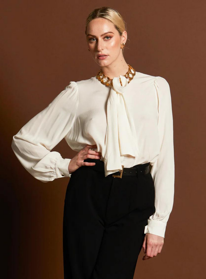 Everywhere Neck Tie Blouse - White