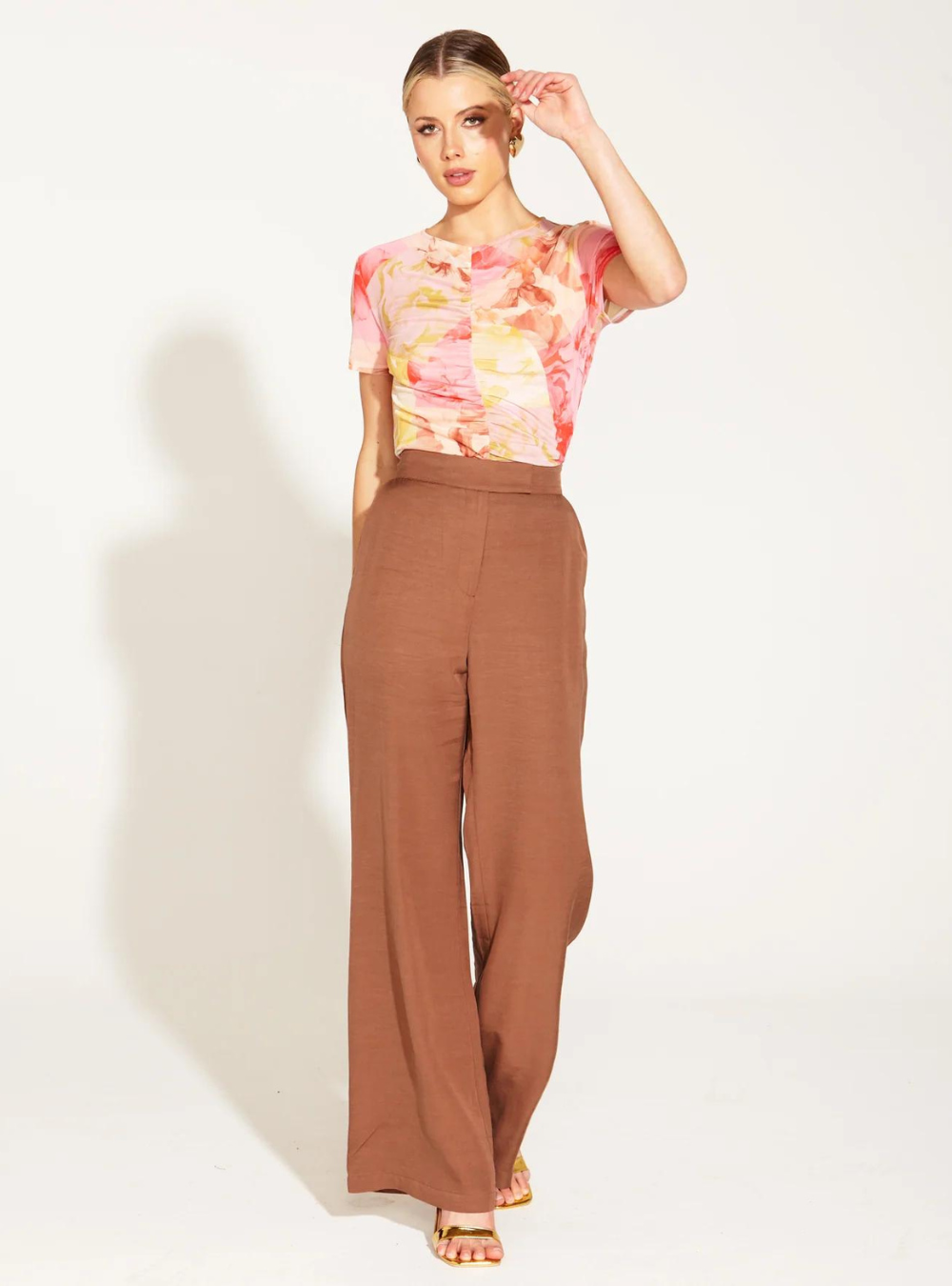 One And Only High Waisted Flared Pant - Mocha