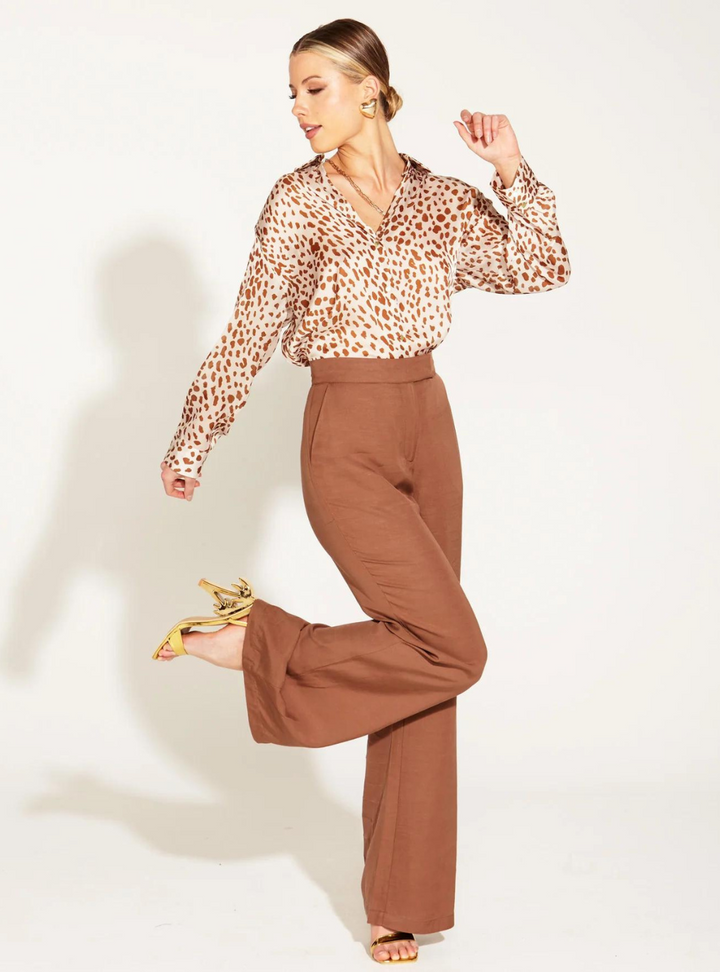 One And Only High Waisted Flared Pant - Mocha