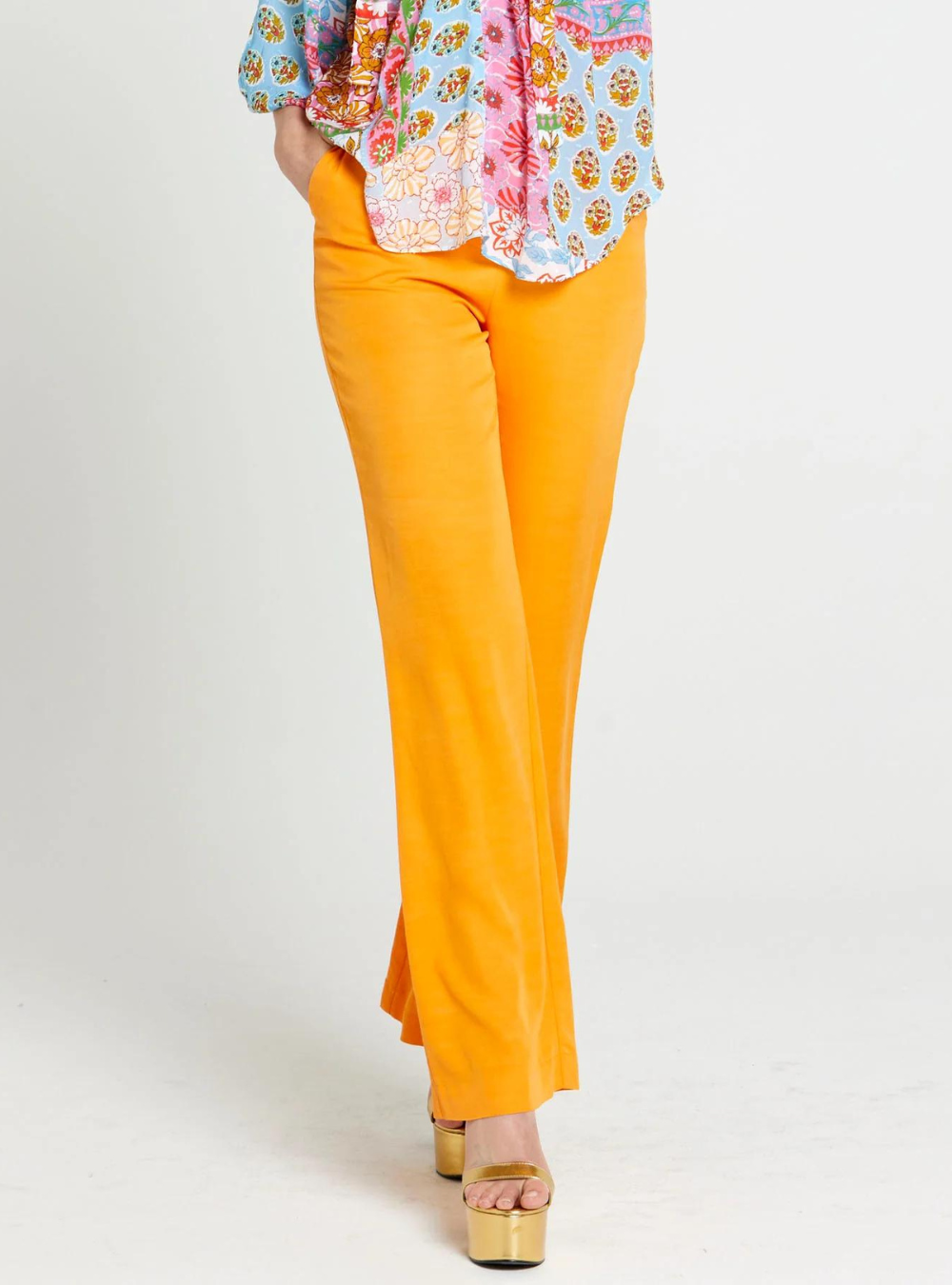 Unguarded Flare High Waisted Pant - Tangerine Yellow