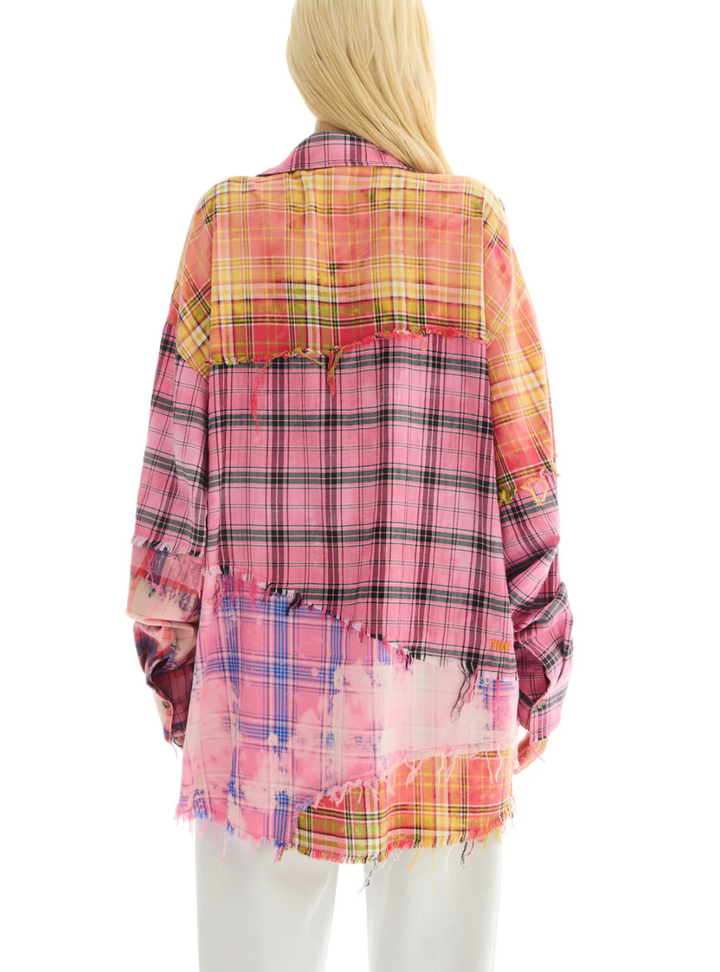 Half And Half Reworked Flannel Shirt - Pink