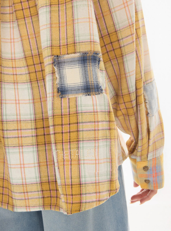 Patched Up Yellow Flannel Western Shirt - Yellow