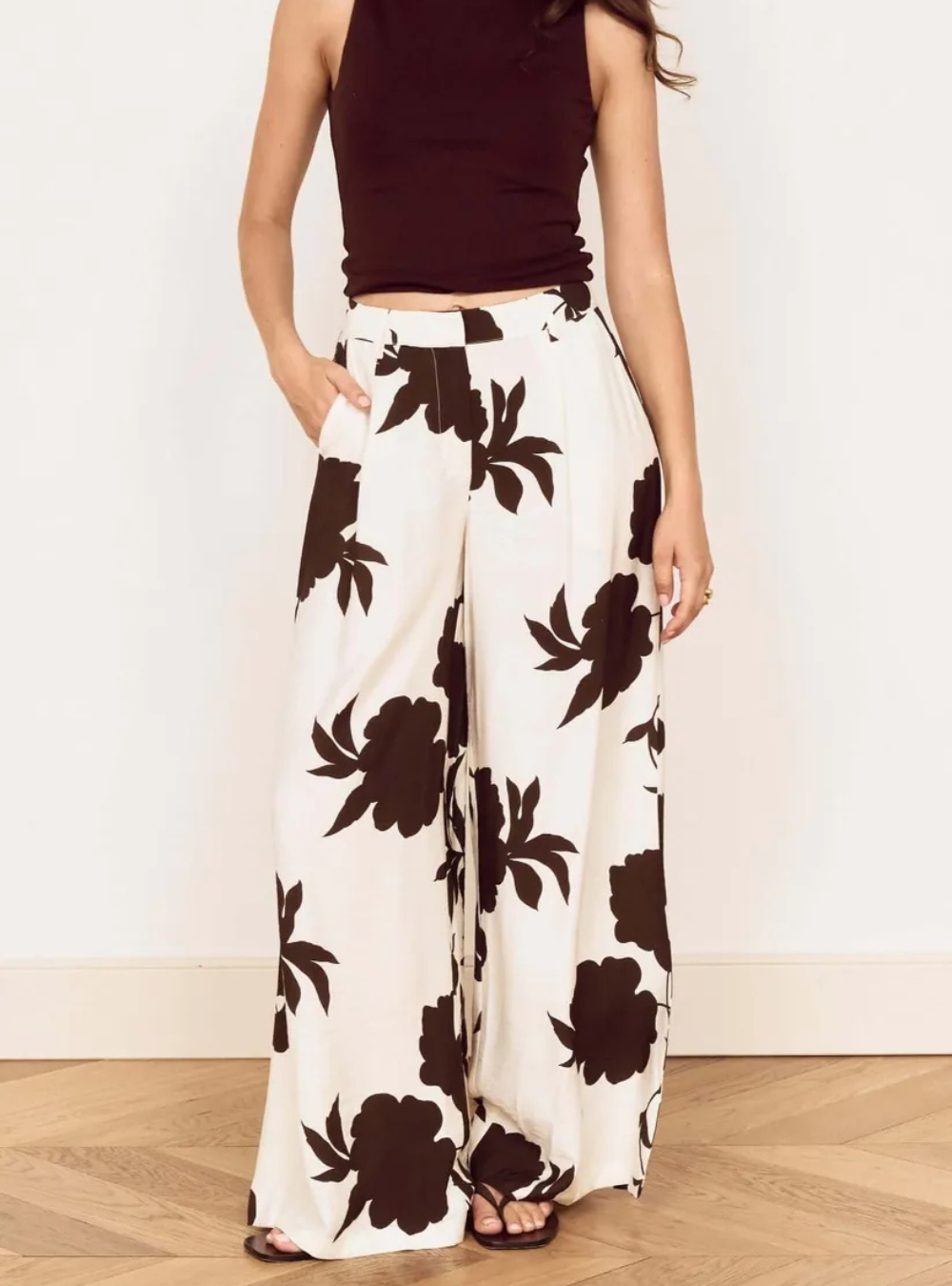 Elodie Wide Leg Pant - Chocolate Floral