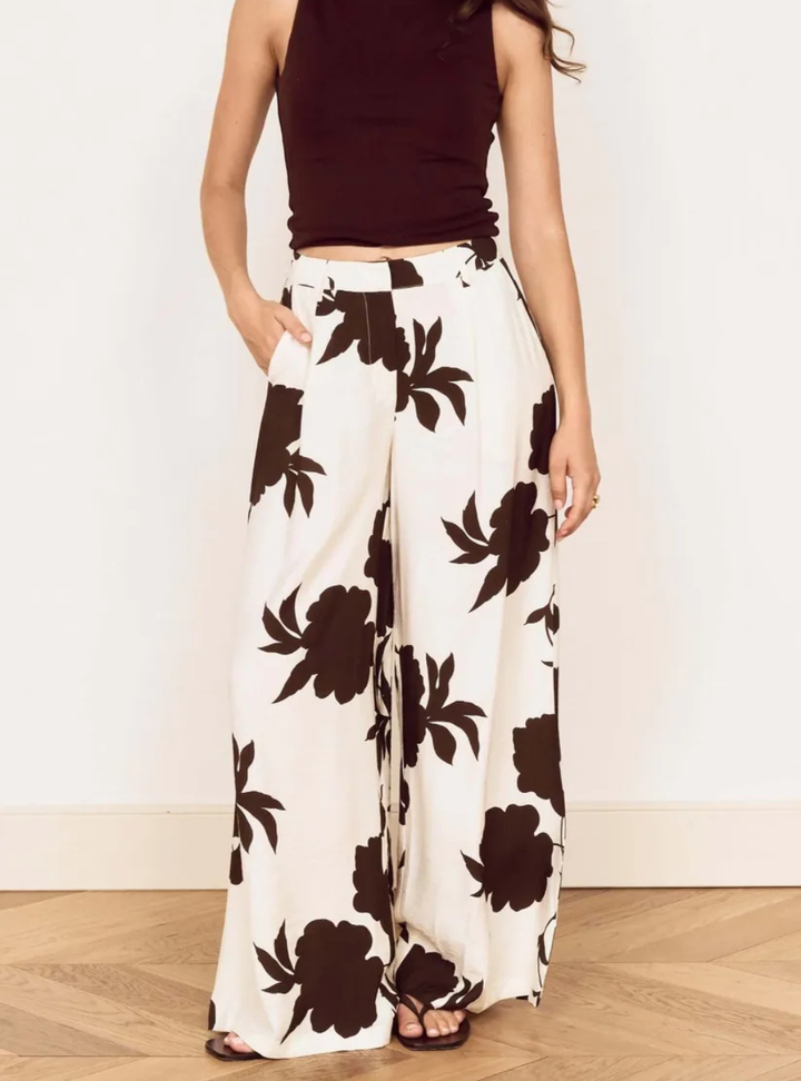 Elodie Wide Leg Pant - Chocolate Floral