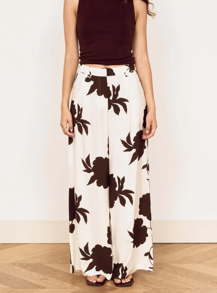 Elodie Wide Leg Pant - Chocolate Floral