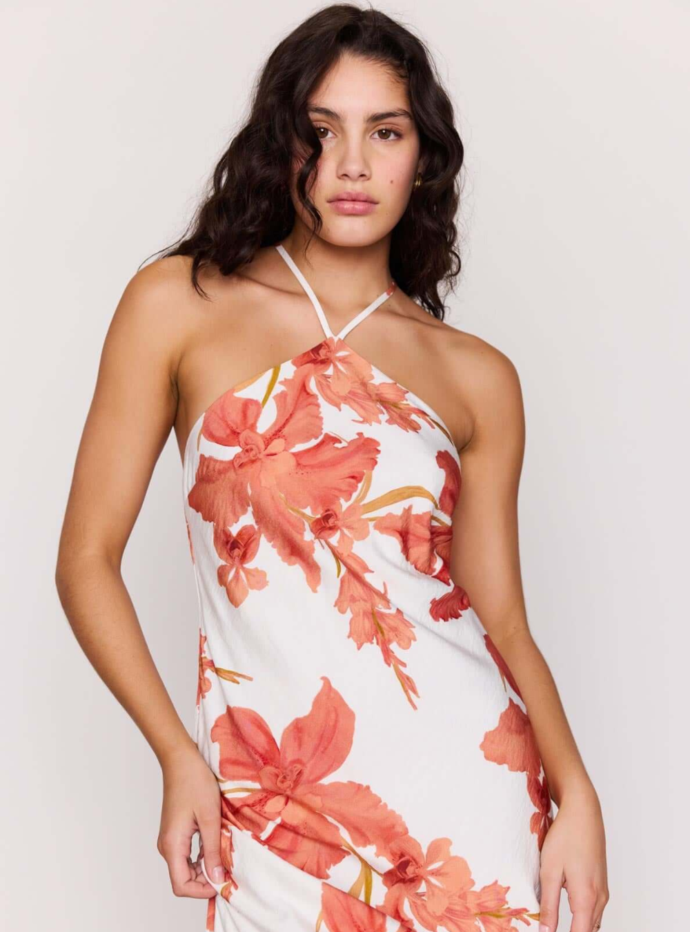 Isla Halter Maxi Dress - Peach Floral