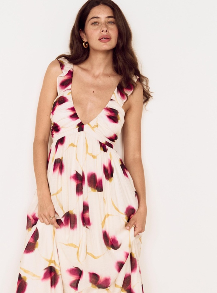 Emery Ruffled Bias Maxi Dress - Floral