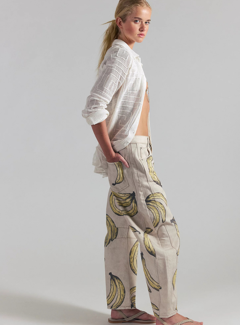 Good Luck Printed Barrel Jeans - Go Bananas
