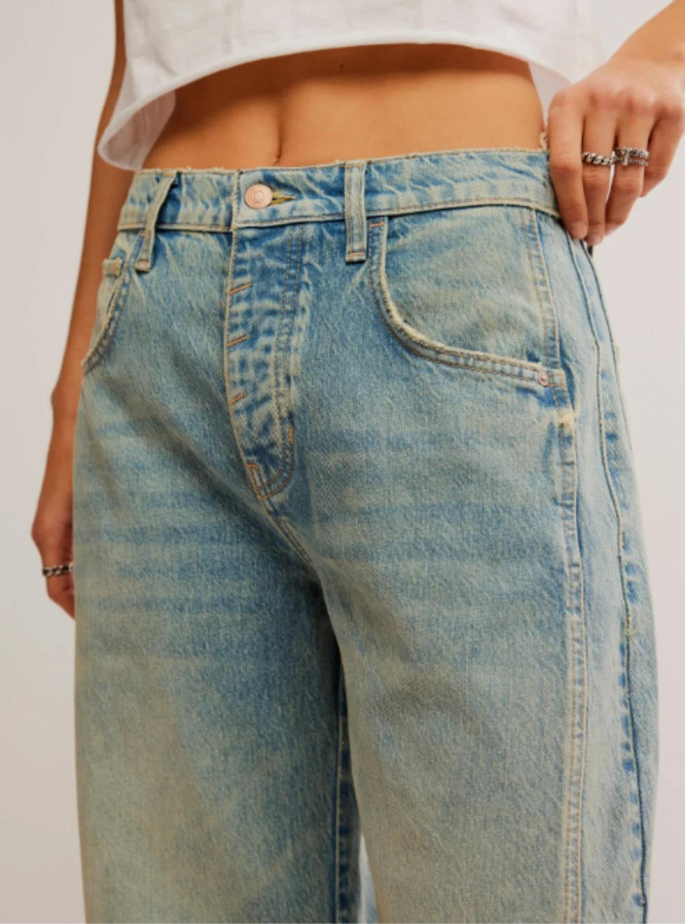 Good Luck Mid Rise Barrel Jeans - Blue Ground