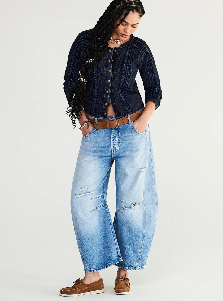 Good Luck Mid Rise Barrel Jeans - Barnyard Blue