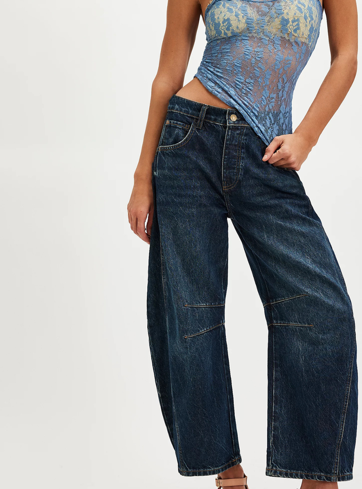 Good Luck Mid Rise Barrel Jeans - Deep End