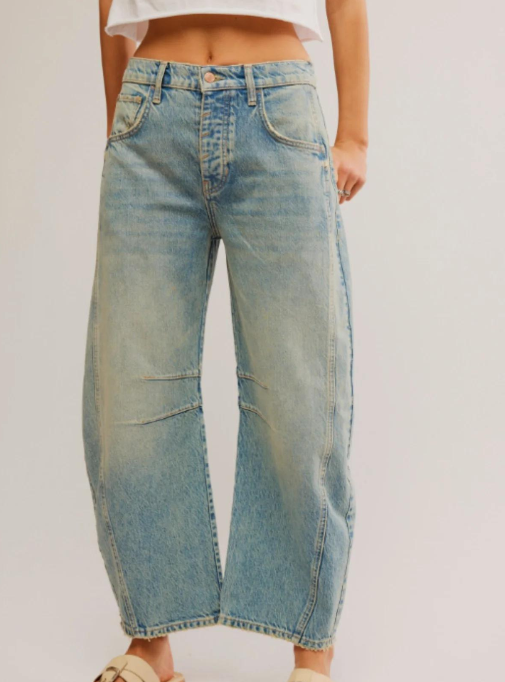 Good Luck Mid Rise Barrel Jeans - Blue Ground