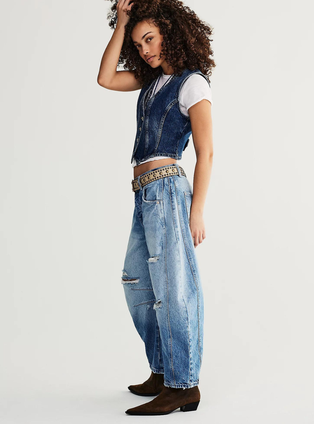 Good Luck Mid Rise Barrel Jeans - Barnyard Blue