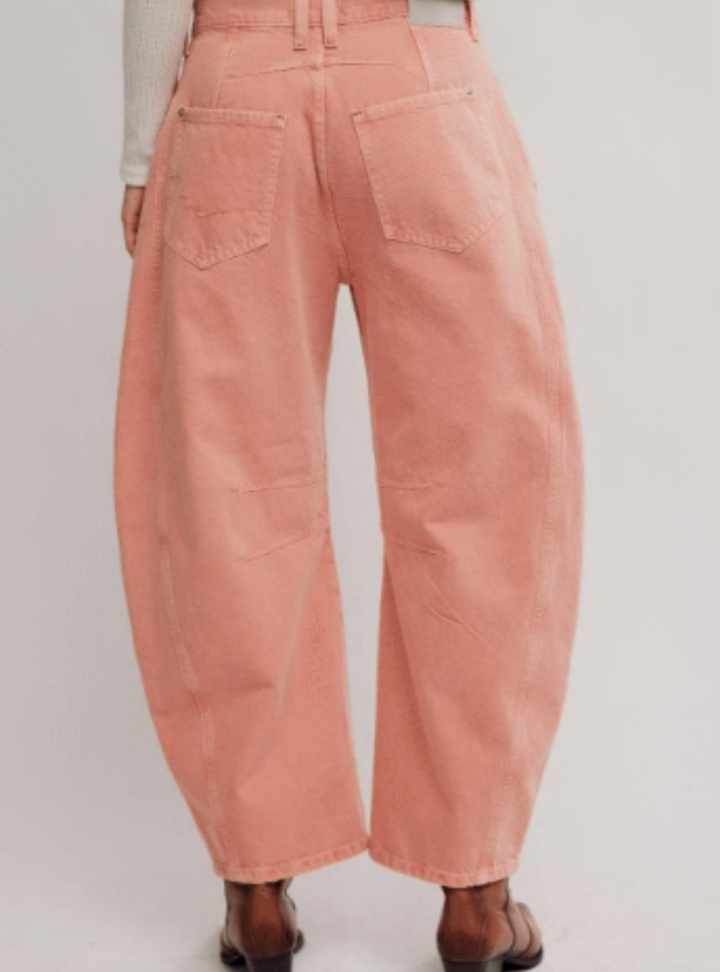 Good Luck Mid Rise Barrel Jeans - Desert Petal