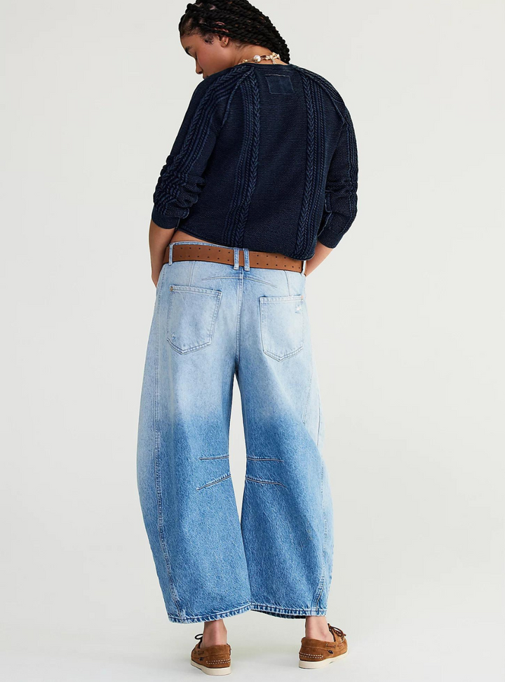 Good Luck Mid Rise Barrel Jeans - Barnyard Blue