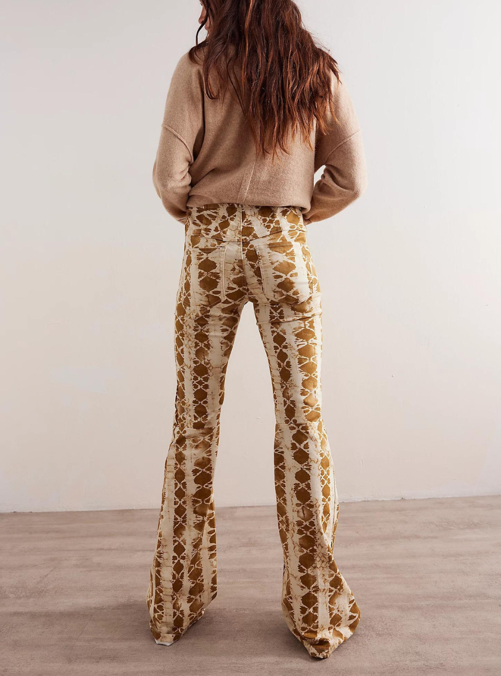 Penny Pull-On Printed Flare Jeans - Sand Combo