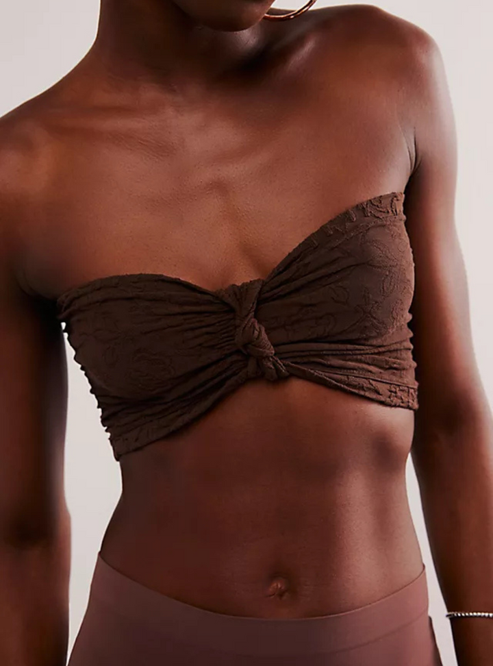 Floral Frills Knotted Bandeau Top - Hot Fudge