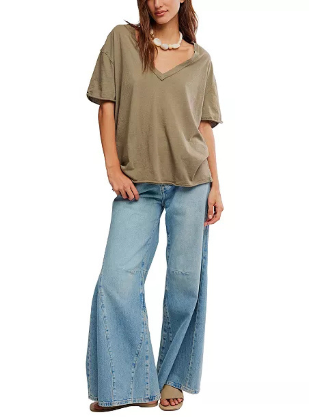 Nina V-Neck Tee - Olive Stone