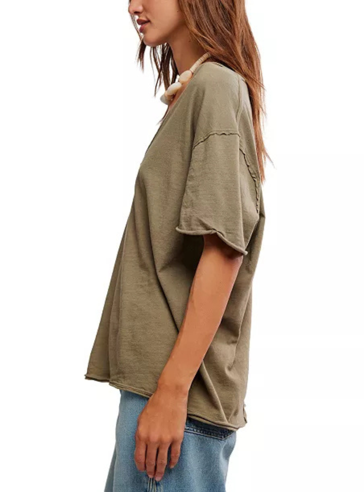 Nina V-Neck Tee - Olive Stone