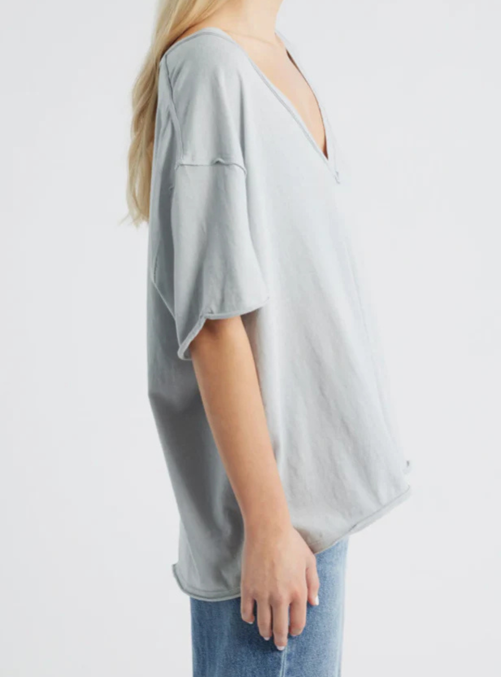 Nina V-Neck Tee - Pearl Blue