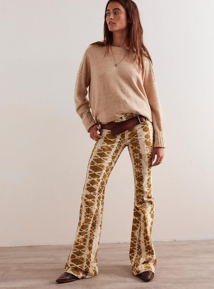 Penny Pull-On Printed Flare Jeans - Sand Combo