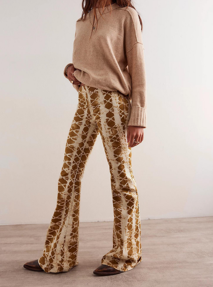 Penny Pull-On Printed Flare Jeans - Sand Combo