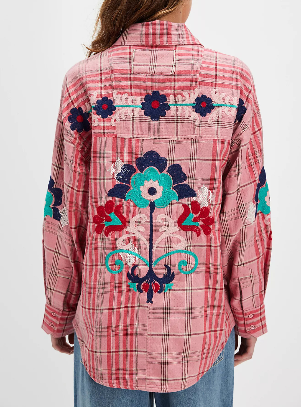 Embroidered Sashiko Shirt - Pink Combo
