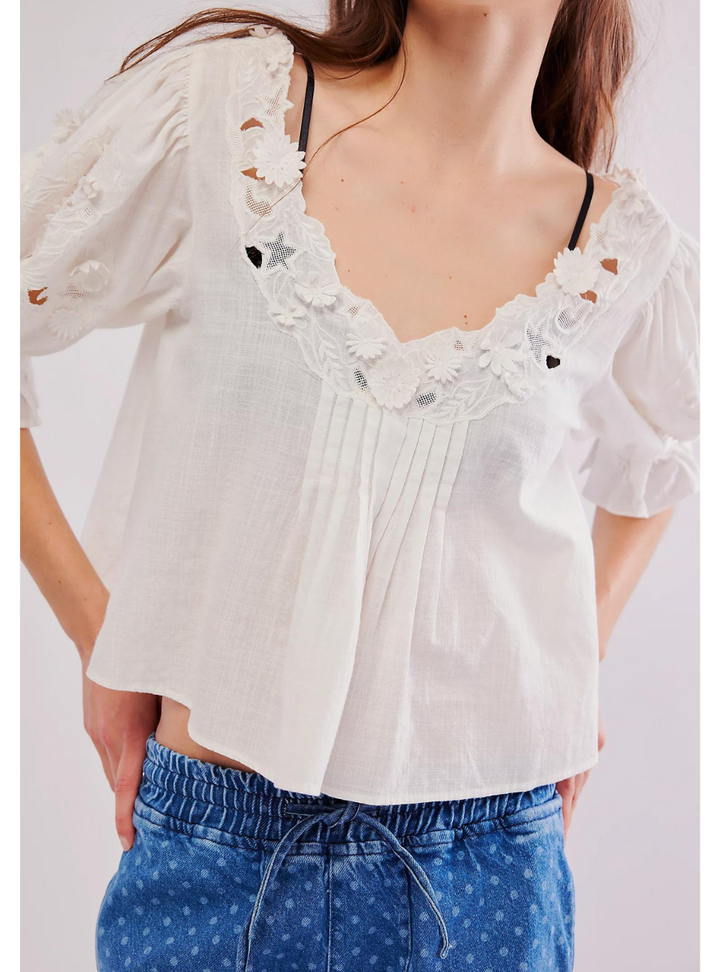 Sophie Embroidered Top - Optic White