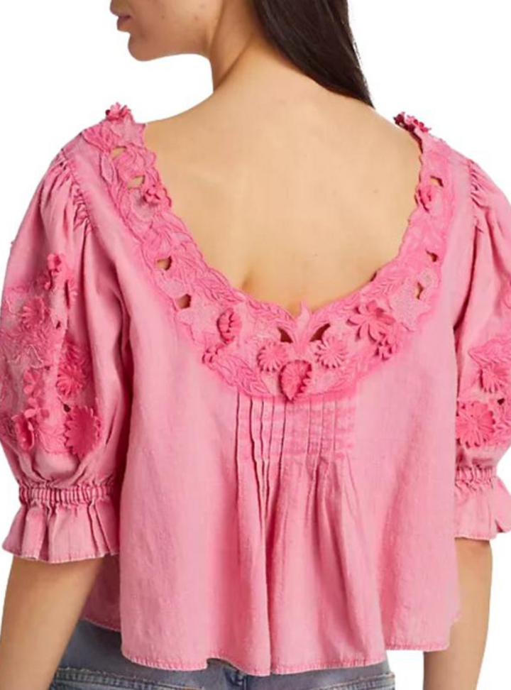 Sophie Embroidered Top - Hot Pink