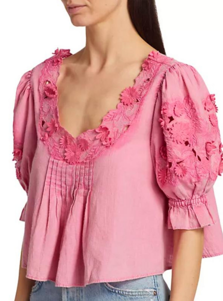 Sophie Embroidered Top - Hot Pink