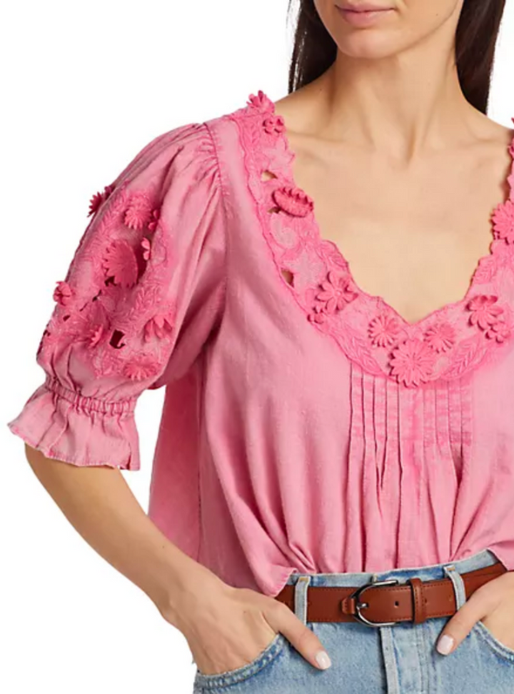 Sophie Embroidered Top - Hot Pink