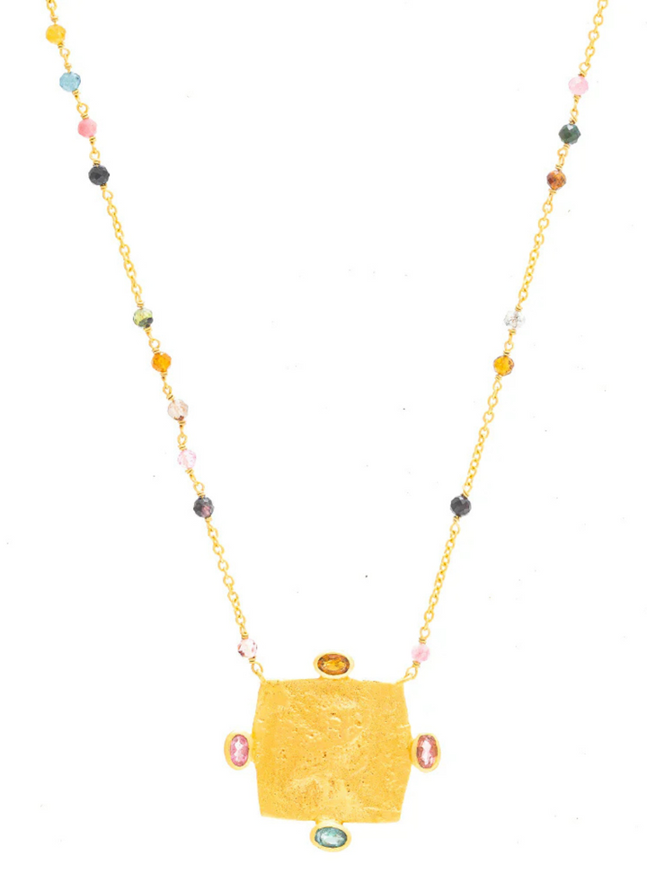 Gold Plate Frida Necklace Multi Tourmaline