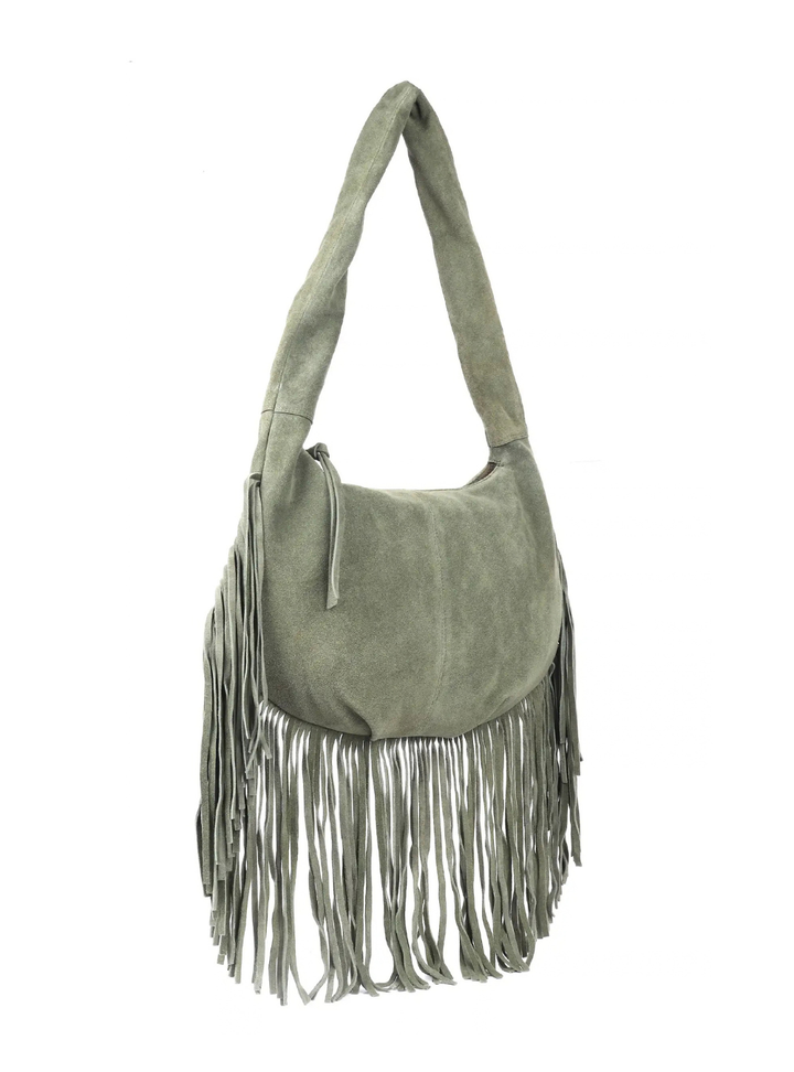 Alexis Suede Fringe Bag - Green