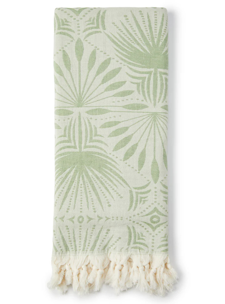 Frond Pattern Turkish Towel - Olive Green